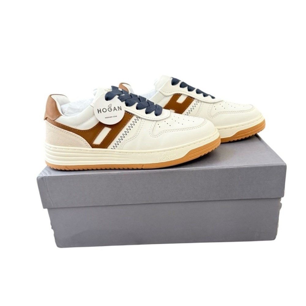 Hogan White and Brown Sneakers